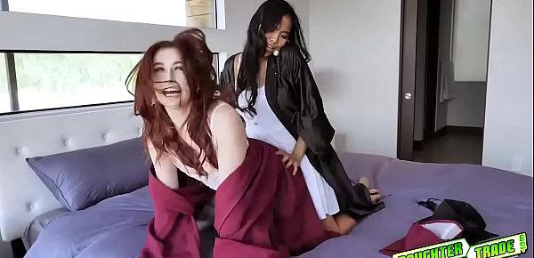  Jada and Danni spreading their legs wide for their pops to slam until they are in orgasmic oblivion